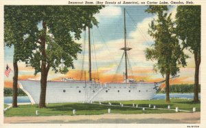 Vintage Postcard 1930's Seascout Base Boy Scout of America Carter Lake Omaha Neb