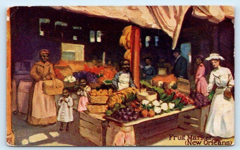 NEW ORLEANS, LA Louisiana ~ Colorful Scene at FRUIT MARKET  1911  Postcard