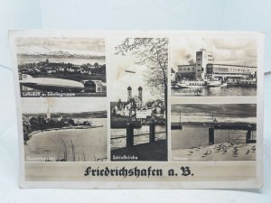 Friedrichshafen Germany Vintage Multiview Postcard c1920s Zeppelin Luftschiffe