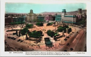 Spain Barcelona Place Catalogne et Banques de Bilbao et Espagnol de Credit C158