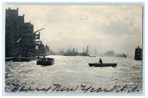 1905 Happy New Year AA Boats and Ships Sailing Cancel Posted Postcard 