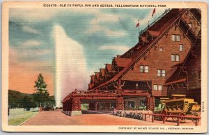 Wyoming, 1948 Yellowstone National Park, Old Faithful Inn & Geyser, Postcard