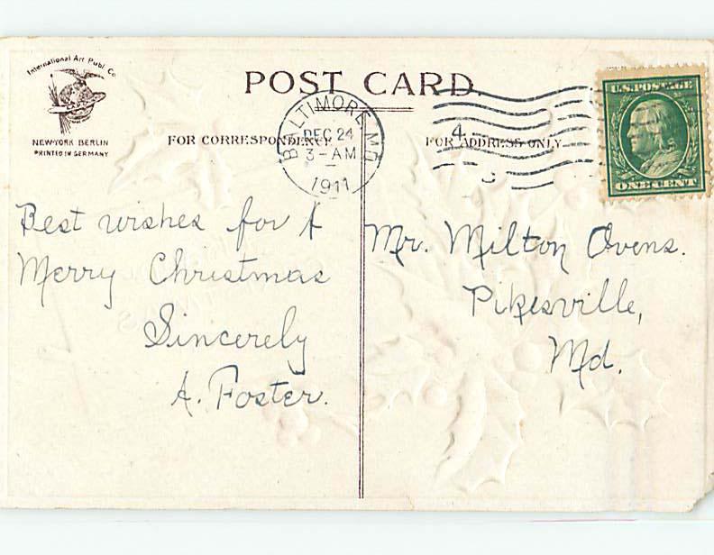 Divided-Back christmas HOLLY WITH LITTLE NOTE o3850