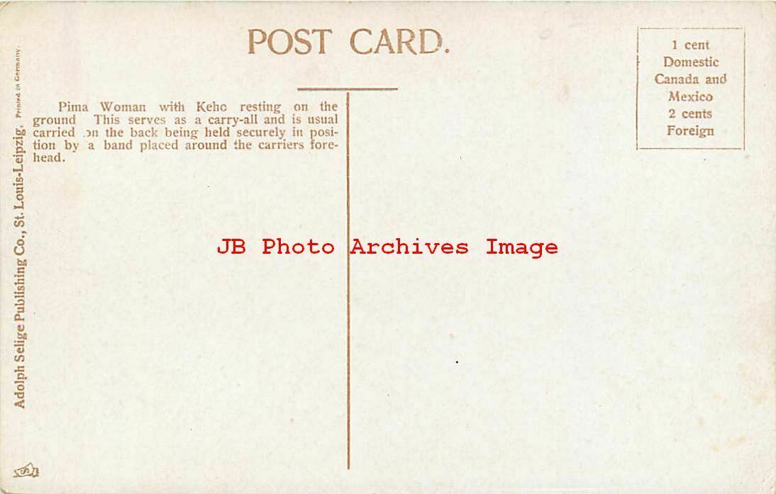 Native American Pima Indian, Keho with Burden Basket, Adolph Selige No