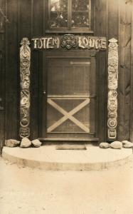 TOTEM LODGE SCOUT CAMP ENTRANCE ANTIQUE REAL PHOTO POSTCARD RPPC INDIANS