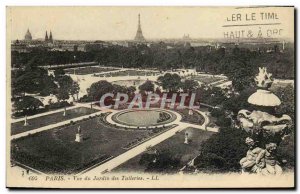 Old Postcard View of Paris Tuileries Garden Eiffel Tower