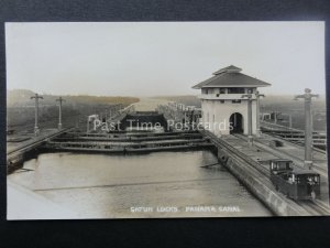 Central America THE PANAMA CANAL Inside Gatun Locks - Old RP Postcard