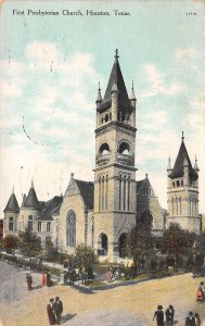 Houston Texas First Presbyterian Church, Color Lithograph Vintage PC U13413
