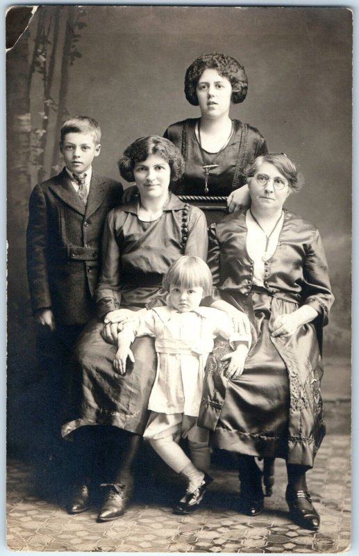 x3 LOT c1910s Women & Children RPPC Mother Grandmother Girl Kids Real Photo A176