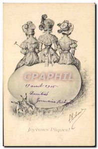 Postcard Old Women Fancy Egg Rabbits