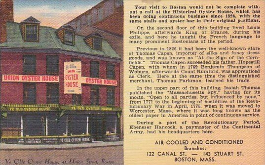 Ye Olde Oyster Honse Hotel 41 Union Street Boston Massachusetts