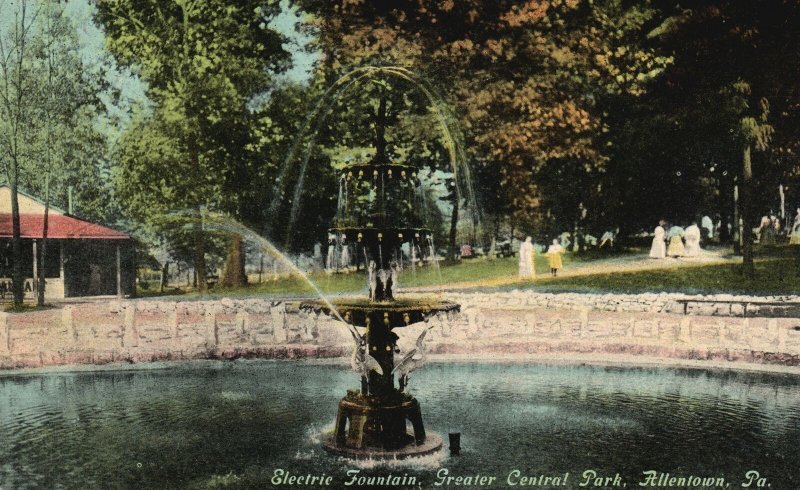 Vintage Postcard Electric Fountain Greater Central Park Allentown Pennsylvania