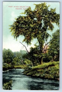 Racine Wisconsin WI Postcard Root River Below Dam Exterior c1910 Vintage Antique