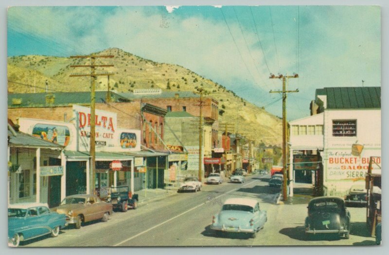 Virginia City Nevada~St View Delta Saloon & Cafe To Left~Standard Chrome Postcar