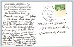 RPPC MONTICELLO, Florida FL~ Roadside DIXIE HOTEL Ethel Sweigert Moline Postcard