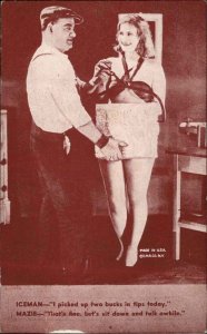 ARCADE CARD Man Undressing Sexy Woman RISQUE HUMOR