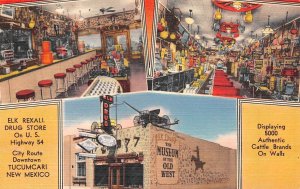 Tucumcari New Mexico Elk Rexall Drug Store, Multi-View Linen Vintage PC U8355