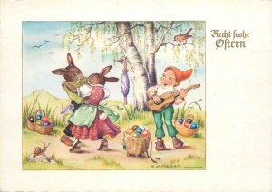 Holidays & celebration fantasy greetings humanized rabbits dancing Easter eggs