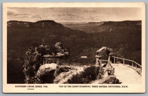 Postcard New South Wales Australia c1954 Giant Stairway Three Sisters Katoomba