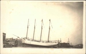 Belfast ME Maine Schooner Ship Launch c1910 Real Photo Postcard