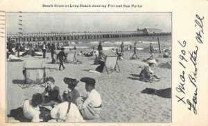 Beach Scene LONG BEACH Pier & Sun Parlor California 1906 Vintage Postcard