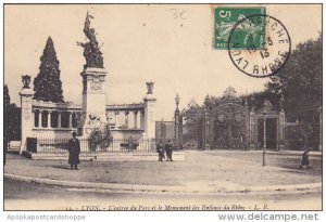 France Lyon L'entree du Parc et le Monument des Enfants du Rhone 1913