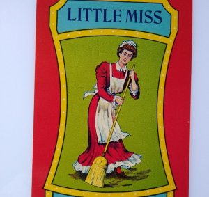 Little Miss Broom Label Maid Sweeping Original Vintage UNUSED Lithograph Artwork