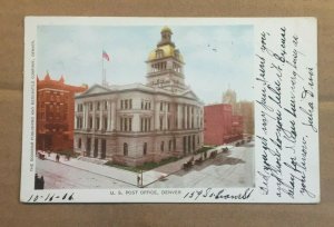 VINTAGE 1906 USED .01 POSTCARD  - U.S. POST OFFICE, DENVER, COLORADO