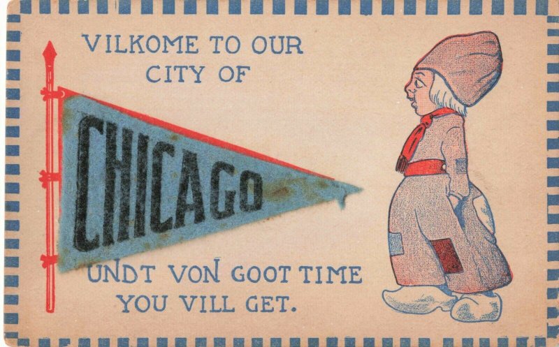 Postcard Felt Pennant Chicago Illinois 