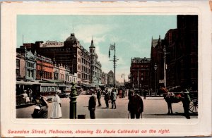 Australia Swanston Street Melbourne Showing St Paul's Cathedral Postcard C346