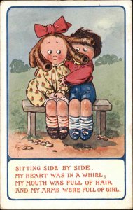 Kismet Series Little Boy Snuggling Girl Romance Poem c1910 Vintage Postcard