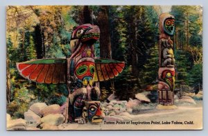 J99/ Lake Tahoe California Postcard Linen Totem Pole Native Indian 125