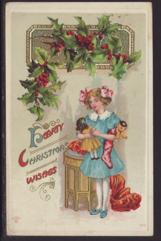 Hearty Christmas Greetings,Girl,Toys Postcard