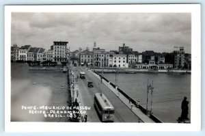 RPPC RECIFE PERNAMBUCO, Brazil ~ Bridge PONTE MAURICIO de NASSAU  Postcard