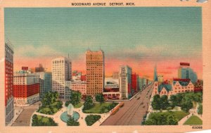 Vintage Postcard 1920's Woodward Avenue Highway Road Detroit Michigan MI