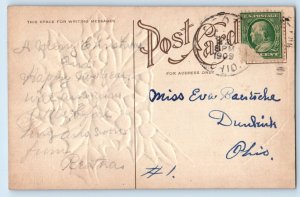 Christmas Pretty Woman And Holly Berries Embossed Dunkirk Ohio OH Postcard