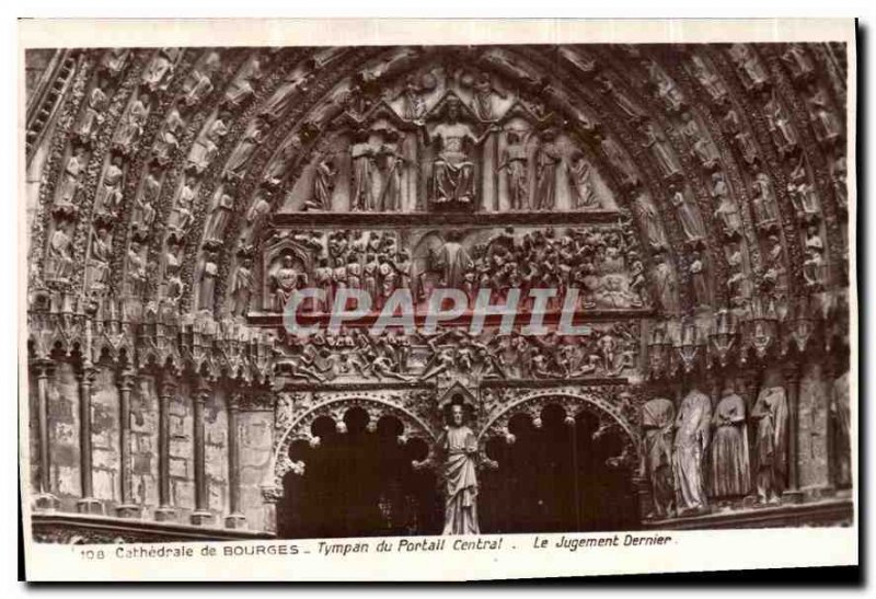 Postcard Old Cathedral of Bourges Eardrum Central Portal Doomsday