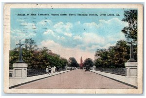 1919 Bridge At Main Entrance US Naval Training Station Great Lakes IL Postcard