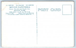 SEATTLE, WA Washington ~ Roadside MEVES CAFETERIA  c1930s Multiview Postcard
