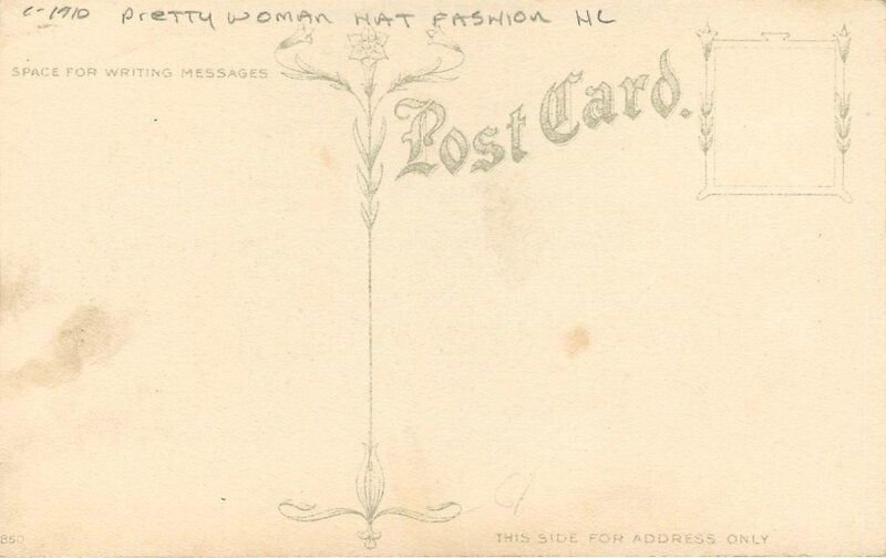 C-1910 Pretty Woman Hat Fashion hand colored Postcard 22-8070