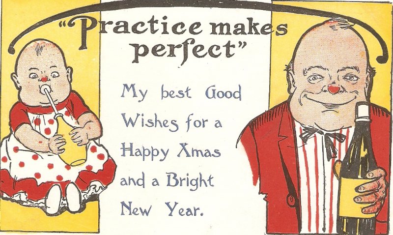 Practice makes perfect Humorous vintage American postcard