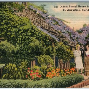 c1940s St. Augustine, Fla Oldest School House Cute Young Ladies Girls Linen A207