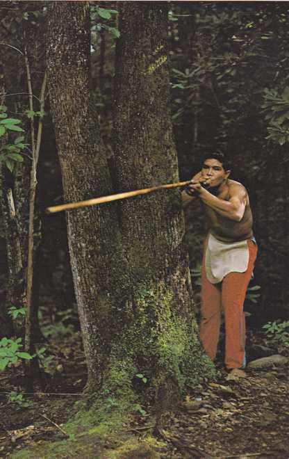 Cherokee Indian demostrating Blowgun Oconaluftee Indian Village North Carolina