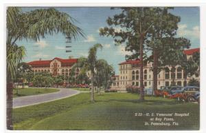 US Veterans Hospital Bay Pines St Petersburg Florida linen postcard