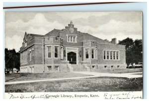 1907 Carnegie Library Emporia Kansas KS Lakevilla Illinois IL Antique Postcard 