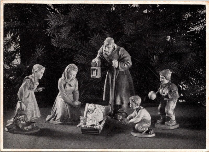 Christmas Creche nativity The Wood Carver Hans Heinzeller Studio Ad Postcard