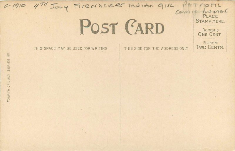 Postcard C-1910 4th July Firecracker Indian Girl Patriotic Comic humor 23-5220