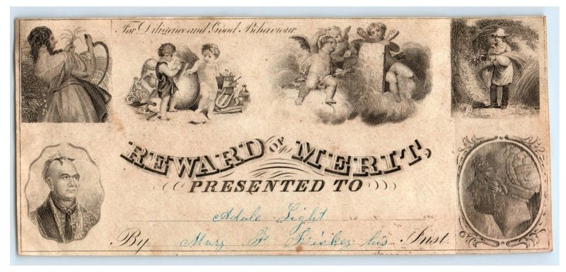 1850s-60s Faux Bank Note Cherubs Harvesting Wheat #6Z