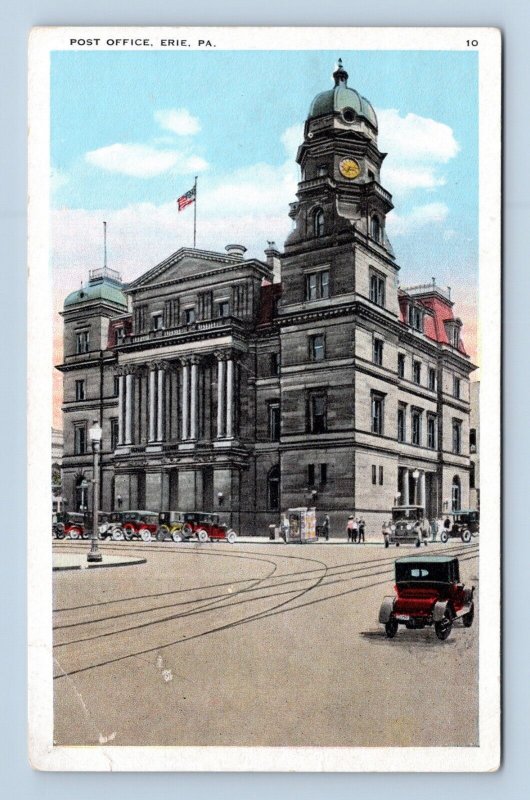 Post Office Building Street View Erie Pennsylvania PA UNP WB Postcard P6