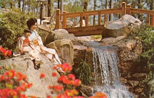 JAPANESE GARDENS Birmingham Botanical Gardens Bridge Waterfall Alabama Postcard